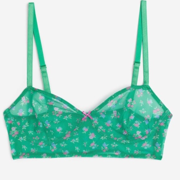 Green Bra with pink flowers, H&M, Size: XS, Condition: NWOT - Picture 1 of 3